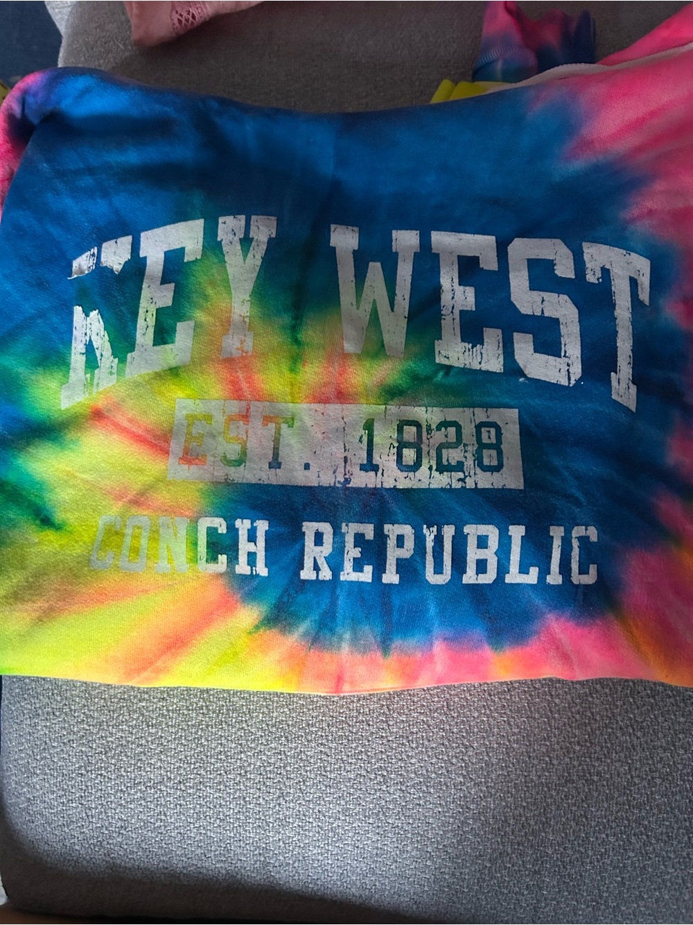 Gildan Tie-Dye "Key West Conch Republic" Sweatshirt in Blue, Pink, Yellow, Green